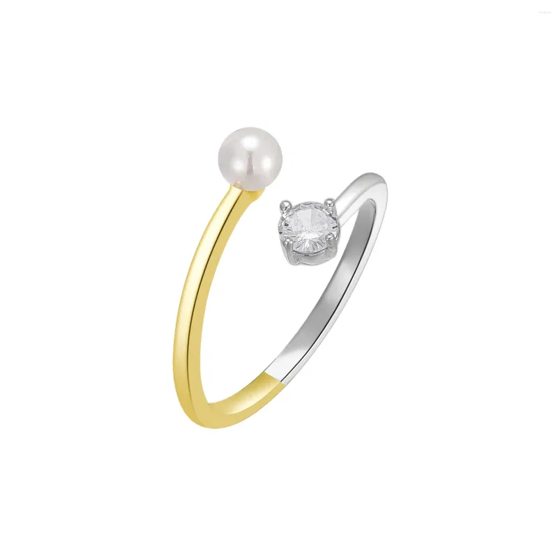 Cluster Rings 2023 925 Sterling Silver Plated Open Ring Female Pearl Zircon Ins High-grade Jewelry CONTRAST COLOR Weighs 1.6G