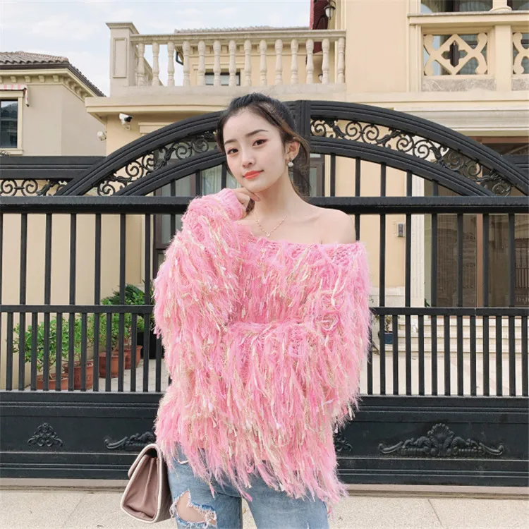 Women's Sweaters Autumn Winter Loose Short Hairy Sweater With Fringe Pullover Sweater For Women