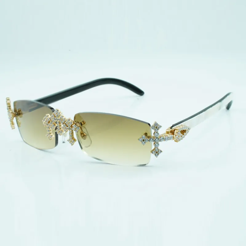 Lunettes de soleil Cross Diamond 3524012, avec pattes en corne de buffle hybride blanche et verres coupés de 56 mm, épaisseur de 3,0 mm