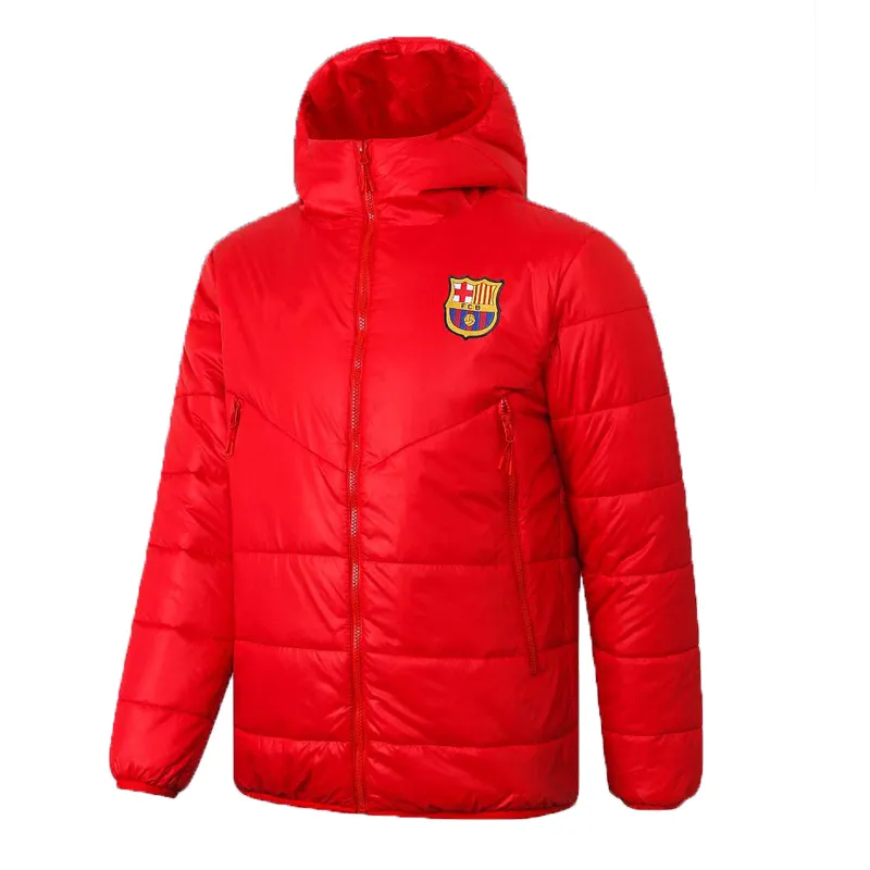 2023 2024 Barcelona Football Puffer Jackets inverno quente manga comprida com capuz jaqueta de futebol acolchoada de algodão