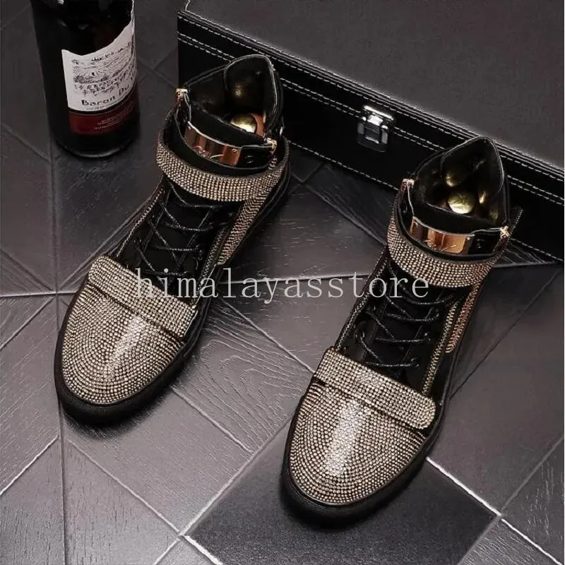 Moda masculina casual tornozelo botas primavera outono alta superior strass designer de luxo tênis masculino juventude tendência sapatos