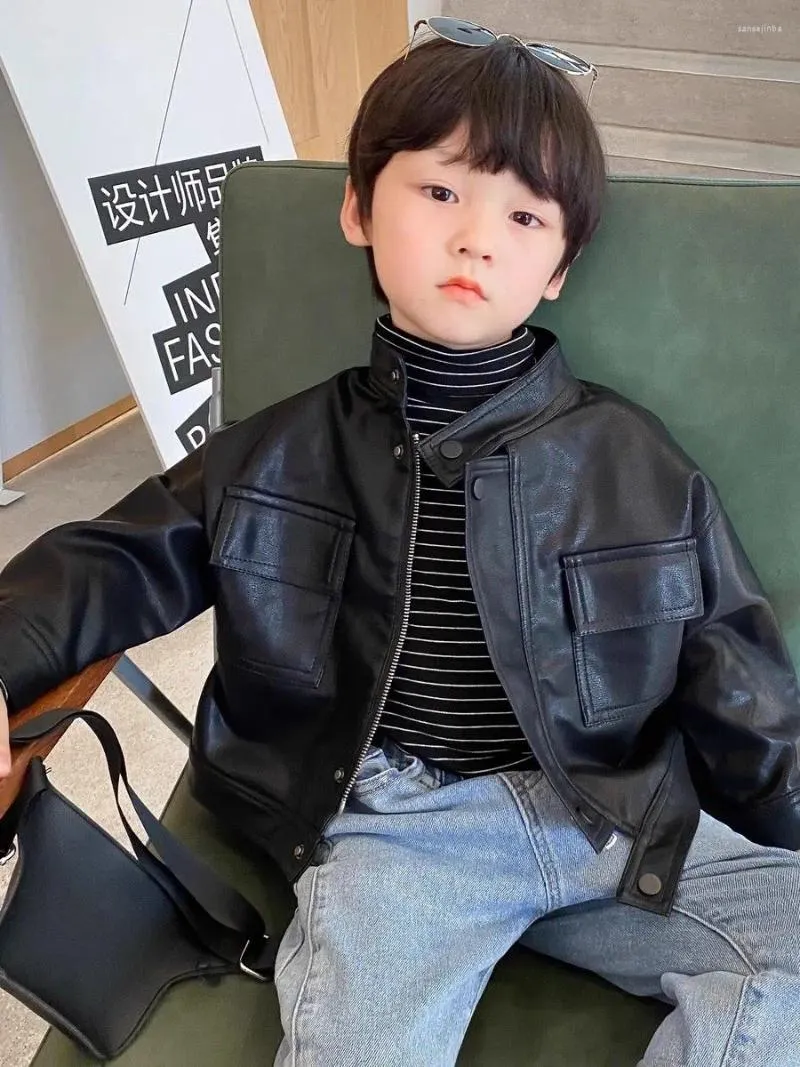 Jackets Boys' Spring And Autumn Coat Korean Edition Children's Leather With Cotton Jacket Handsome Top Fashion