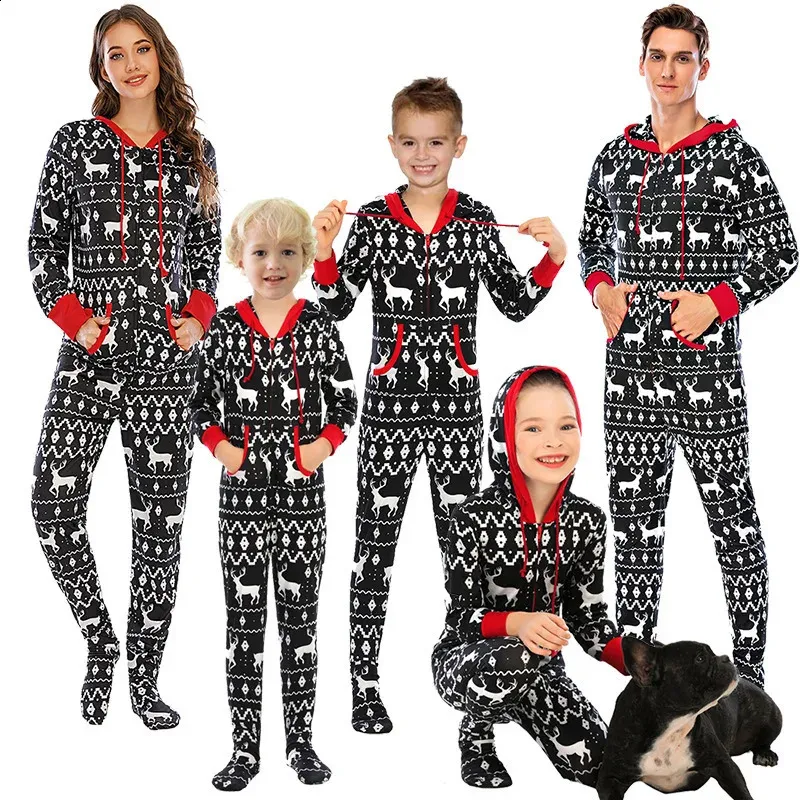 Família combinando roupas de natal pijamas macacão homewear pijamas macacão elk floco de neve impressão pjs 231109