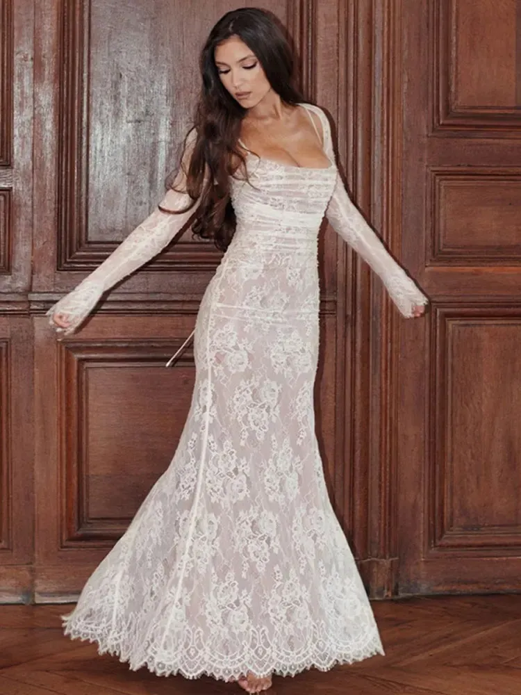 Elegant lace Embroidered Sling lace Maxi dress - Basic Casual Fashion with Sleeveless Back and Bandage Bodycon - Perfect for Parties and Clubs - 2023 Elegant lace Embroidered Sling lace Maxi dress - Basic Casual Fashion with Sleeveless Back and Bandage Bodycon - Perfect for Parties and Clubs - 2023