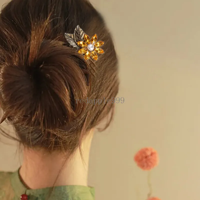 Pente de cabelo retrô com flor de strass, requintado, folha, pérola, grampos de cabelo, feminino, casamento, estilo antigo, acessórios para cabelo, presentes