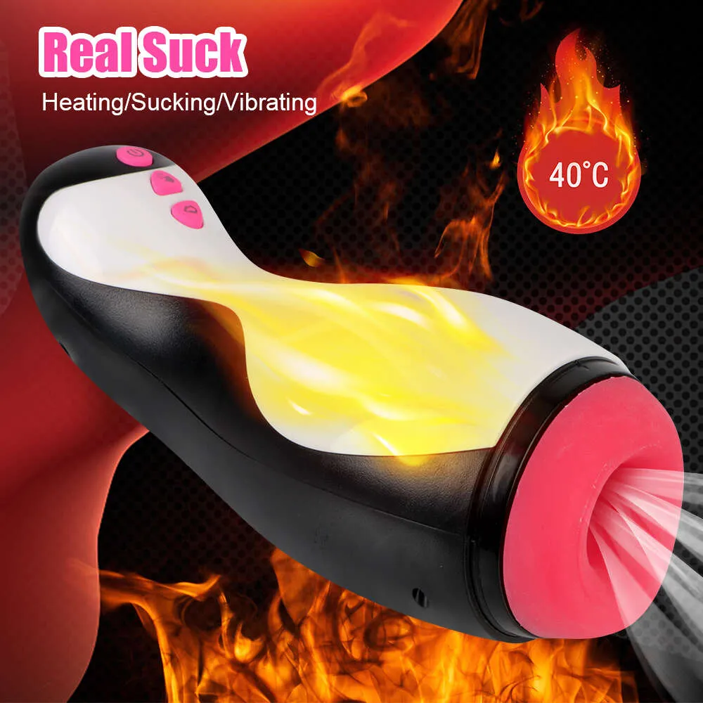 Masturbator 23cm Heated Oral Sex Male Masturbator Vibrator Artificial Mouth Vaginal for Men Glans Sucking Pump Exerciser Erotic Toys