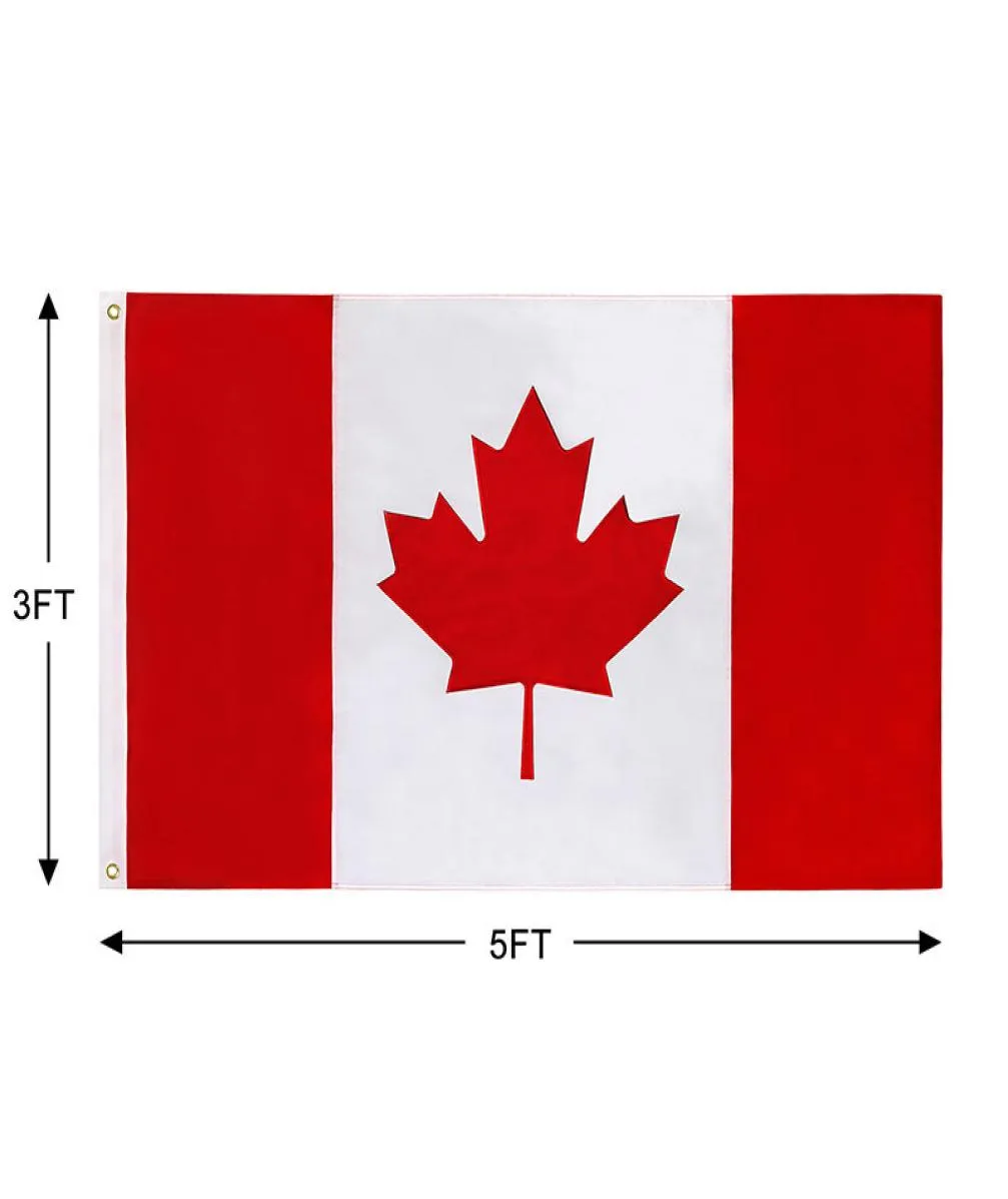 Canada Flag Direct Factory Budlyale Stock 3x5ft 90x150cm 100 ٪ Polyest Polyest for Hanging Decoration CA Can Banner 3x5 Ft Canadian Leaf مع Gromsets 8532271