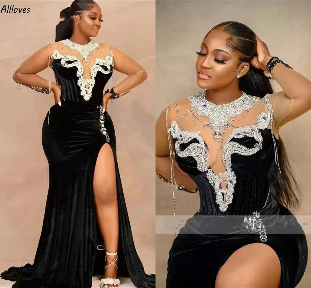 Black Velvet Mermaid Black Velvet Evening Gown With Sparkling