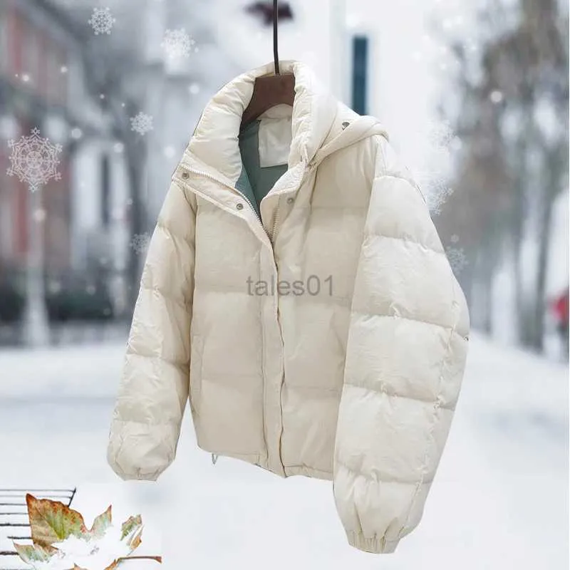 Parka da donna in piumino da donna nuovo inverno corto piumino d'anatra bianco con cappuccio staccabile femminile di grandi dimensioni caldo spesso morbido cappotto con cerniera capispalla antivento zln231109