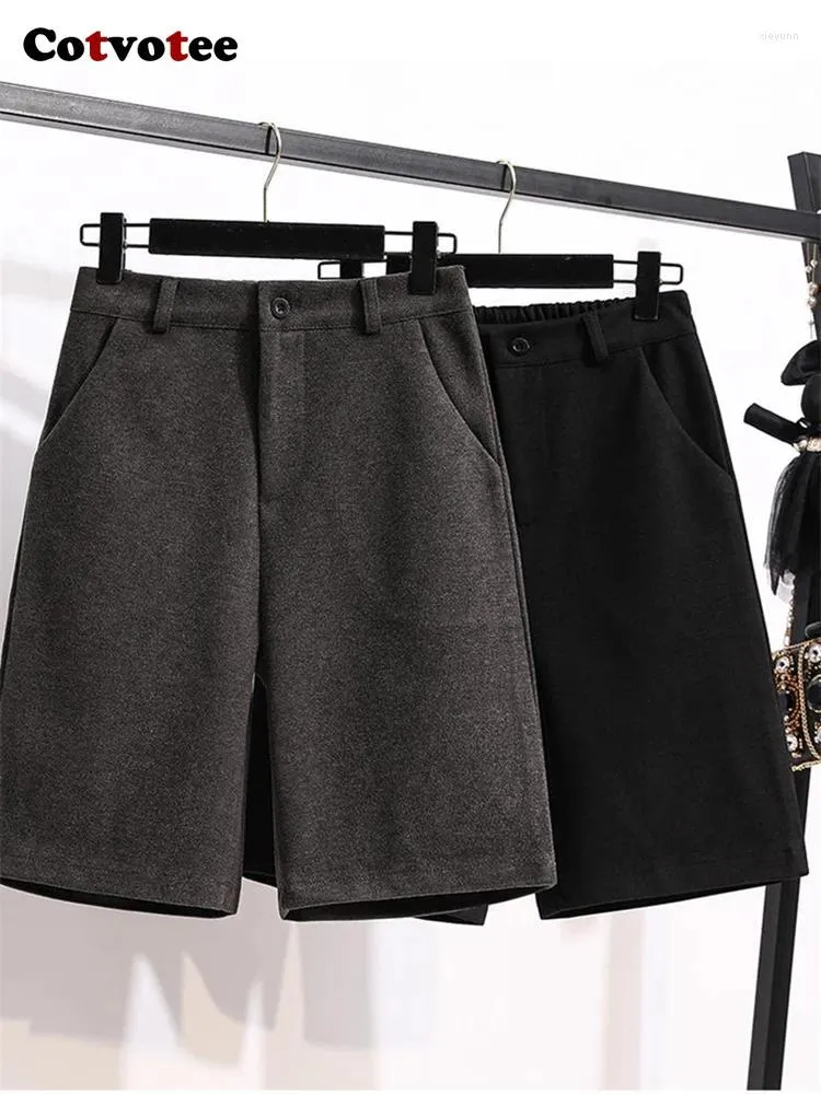 Shorts femininos cotvotee lã para mulheres outono inverno 2023 moda reta cintura alta casual solto vintage perna larga