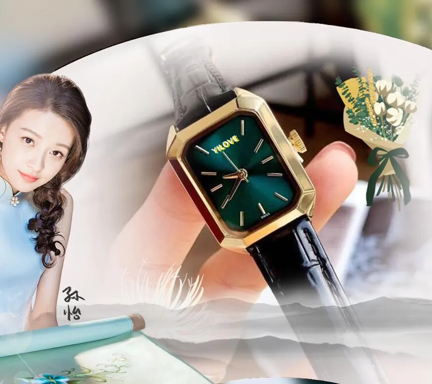 Diseno Superior Reloj Para Amantes Con Esfera Cuadrada Pequena Reloj De Lujo Para Mujer Movimiento De Cuarzo Correa De Cuero Negra Verde Roja Pulsera De Cadena De Ocio Para Negocios Relojes Montre