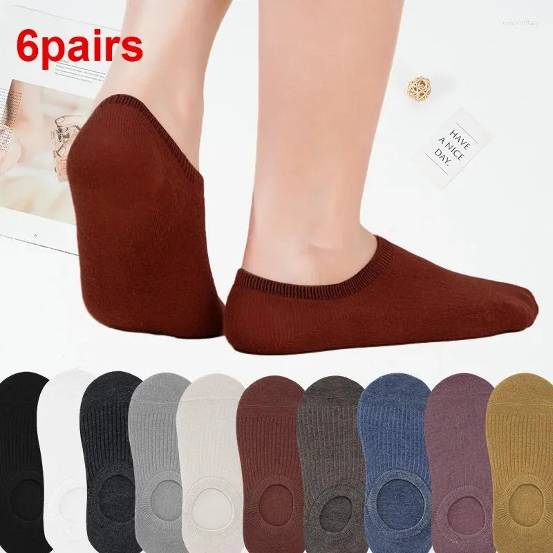 Women Socks 6Pair /Lot Women's Silicone Non-Slip Invisible Lady Summer Solid Color Ankle Boat Shallow Mouth Cotton Crew Sock