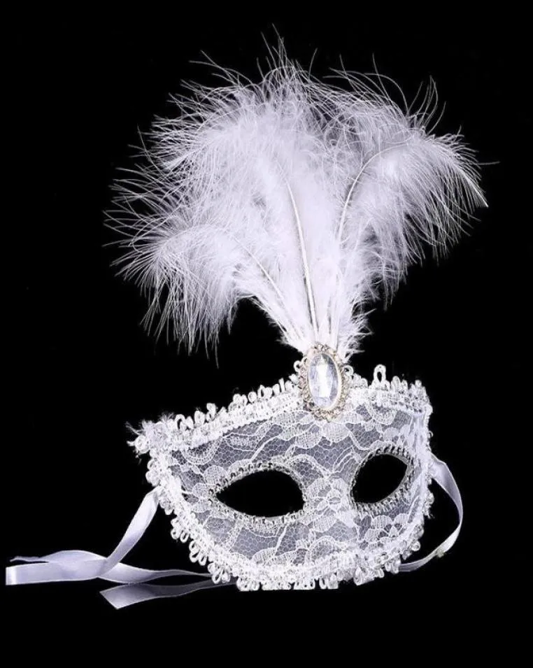 Women Lace Sexy mask half face eye mask masquerade Halloween masks with feather birthday Halloween princess dance party mask6555366