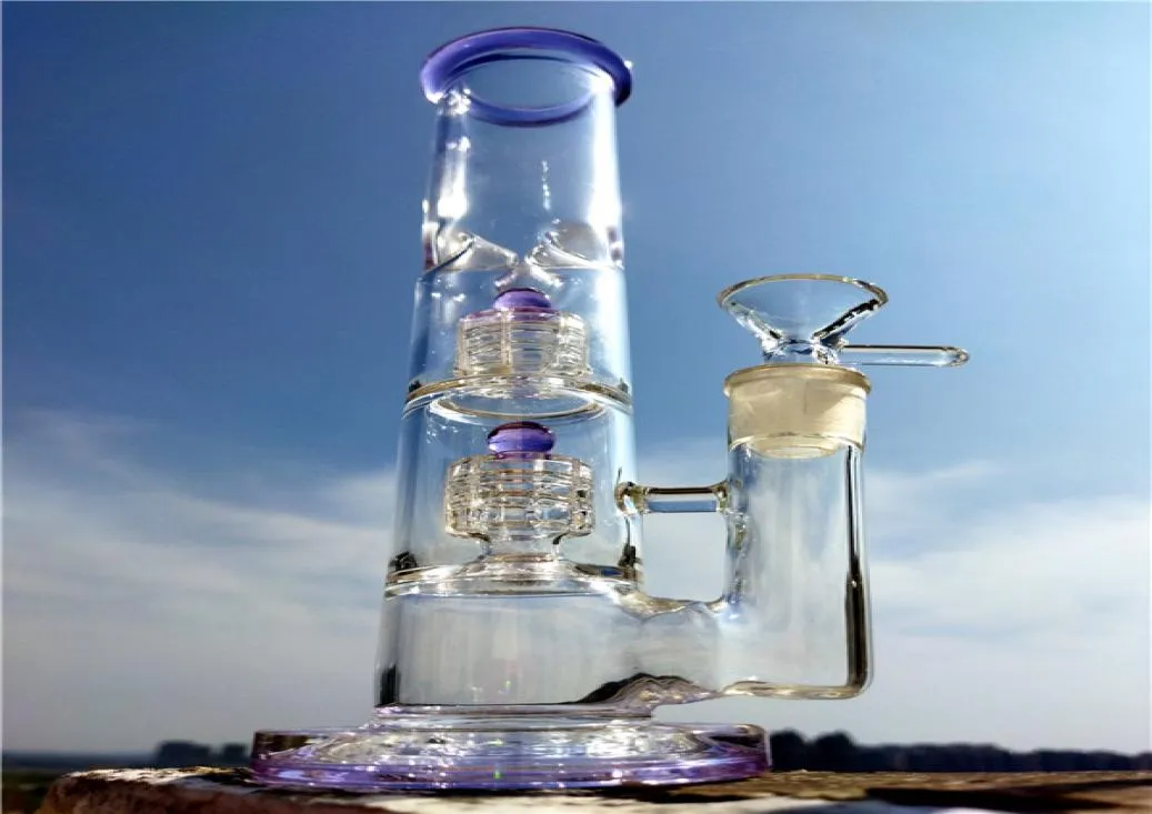 Wholesale Double Matrix Perc Glass Bong With Purple Tube, Recycler, Ice