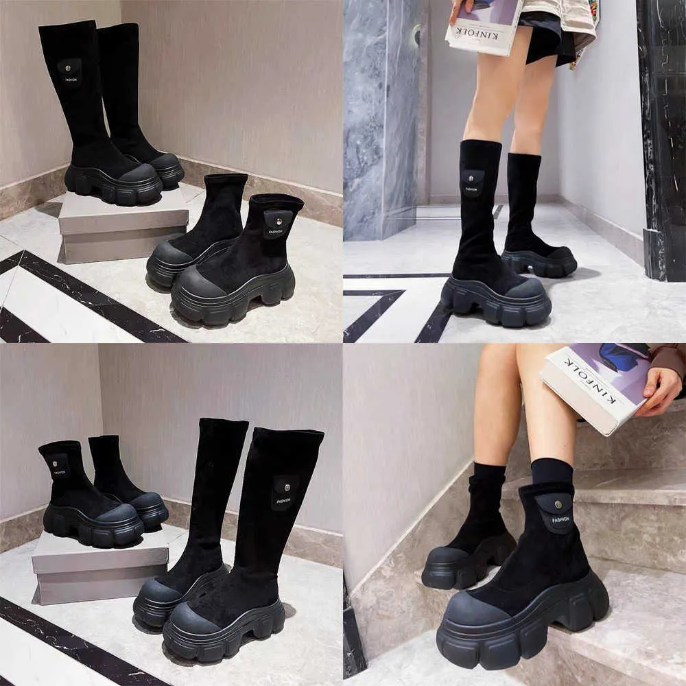 Botas de qualidade meias elásticas martin novo médio delgado sola grossa aumentada cabeça grande preto longo feminino outono inverno