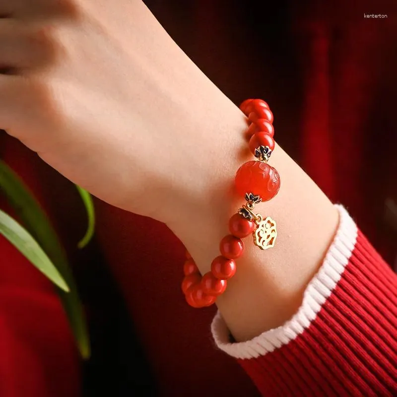 Strand Rat Jaar Armband Hoog Gehalte Ruwe Mineraal Cinnaber Rood Touw Vergulde Hangende Tag Chinese Stijl Cadeau