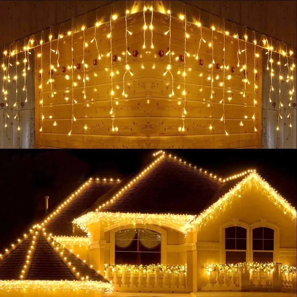 Waterproof Christmas Lights 5M Droop 0.4-0.6m Outdoor Icicle String Lights for Garden Mall Eaves Balcony Fence House Decoration D2.0