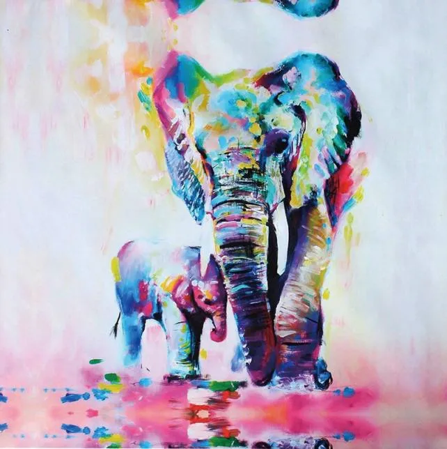 Elefante colorido mãe e filho pintura fotos abstratas impressões de arte de parede em tela para sala de estar decoração de casa sem moldura 2798772