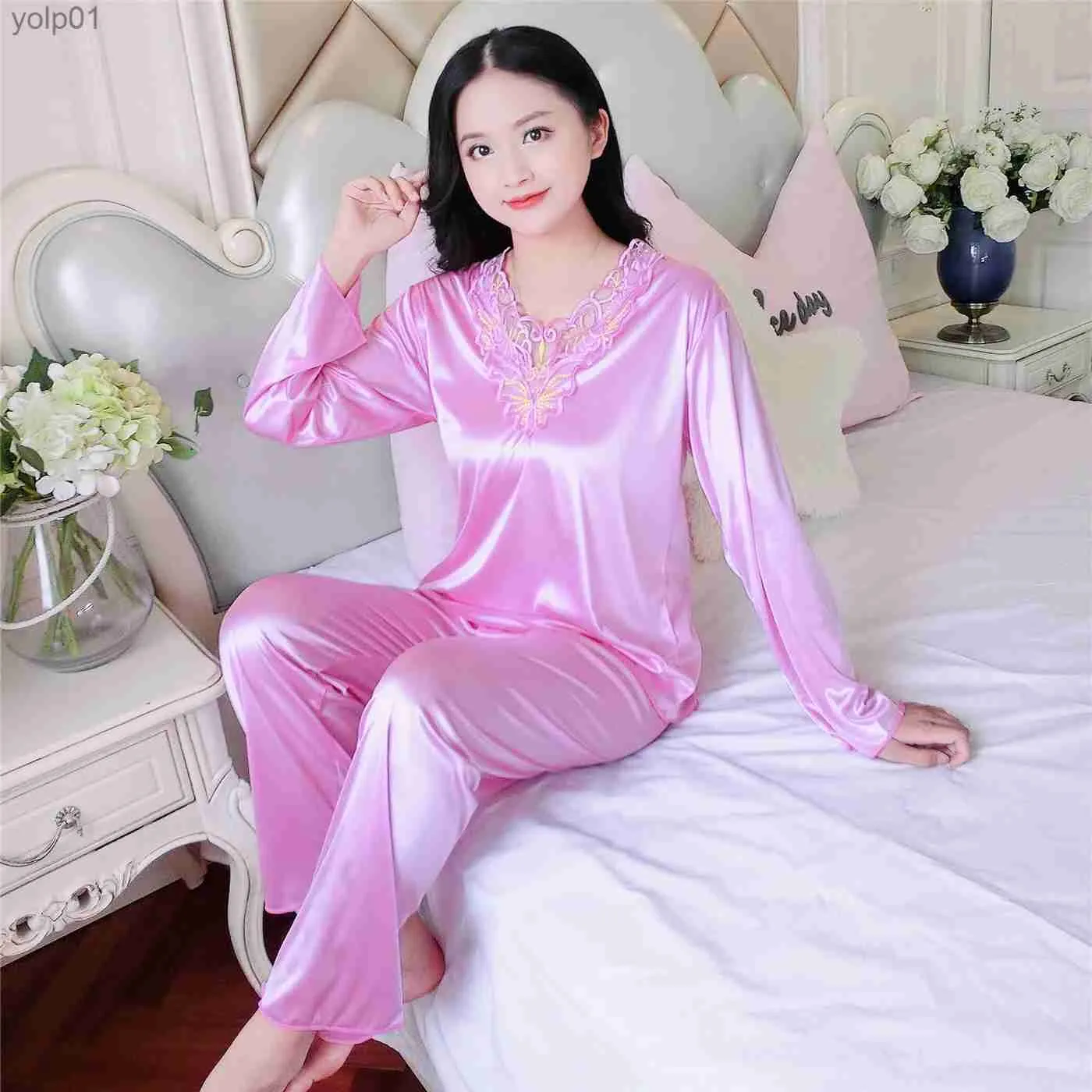 Women's Sleepwear Women's Pajamas Sets Big Size 4XL Sleepwear Silk Satin Pyjama Spring Autumn Homewear Ladies Pijama jer 2 Piece Pjs NightwearL231109