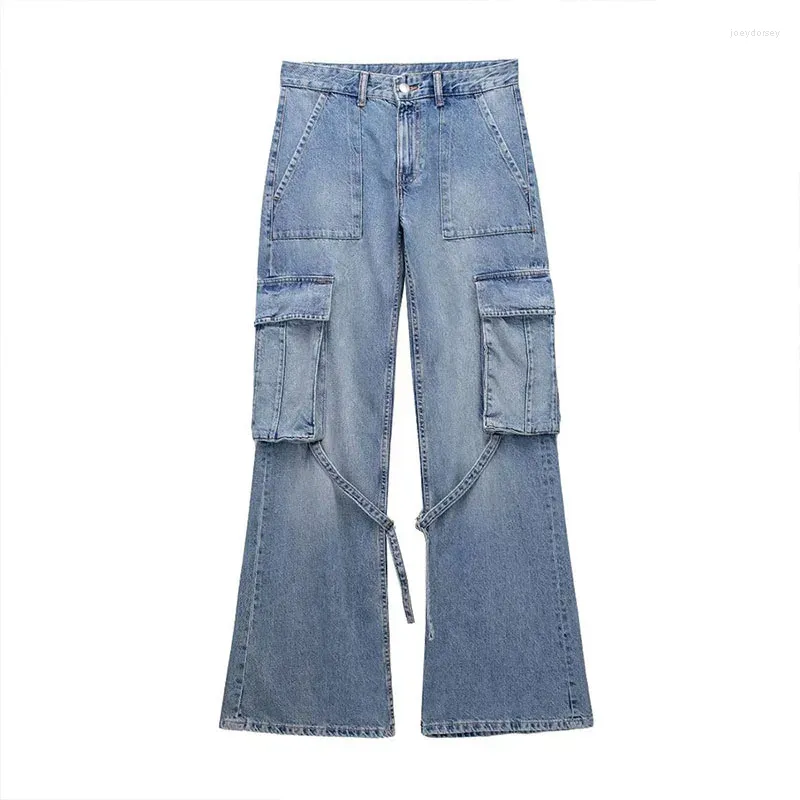 Jeans femininos outono 2023 casual retro rua lavada calça solta de pernas largas modelo de trabalho meados de cintura