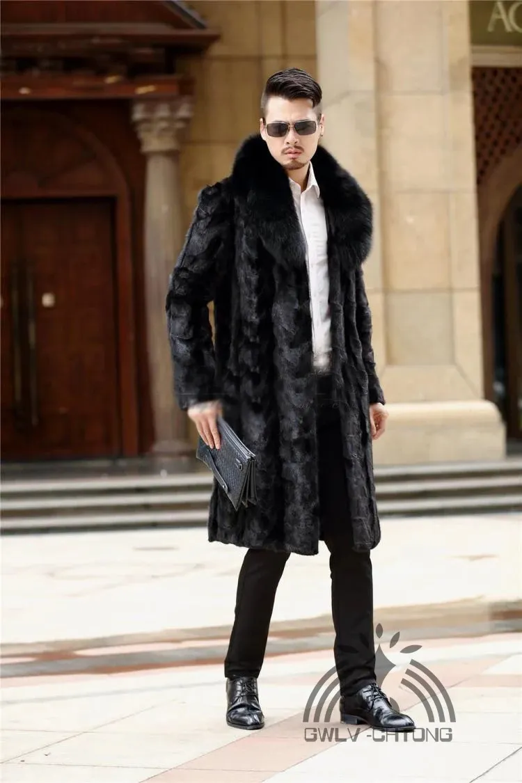 Men's Fur Faux fashion men real genuine natural mink fur coat with big collar warm winter jacket outwear overcoat custom any size 231108