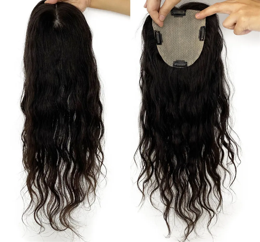 Virgin European Silk Base Topper Human Hair Women Natural Wave Breathable Hair Piece with Clips in for Thin Hair 6x6 inch fine swiss lace natural scalp very flexible