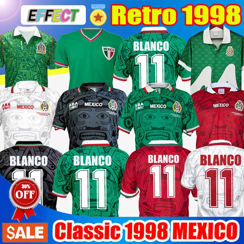 Retro 1998 Meksyk koszulki piłkarskie World Cup Classic Vintage 1970 1994 1995 Tajlandia Jakość HERNANDEZ 11 # BLANCO Home Green Away White Third Blakc Koszulki piłkarskie