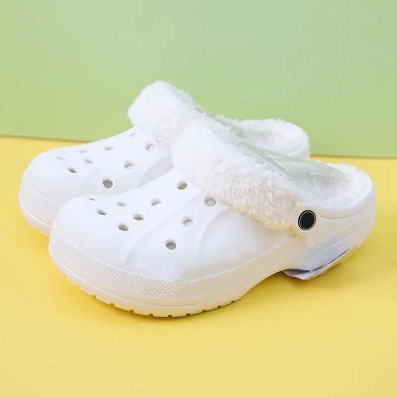 gevoerd bont croc sandalen heren klassieke klomp fuzz strap platte slides schoenen zwart wit groen roze winter warm bont pantoffels mannen vrouwen