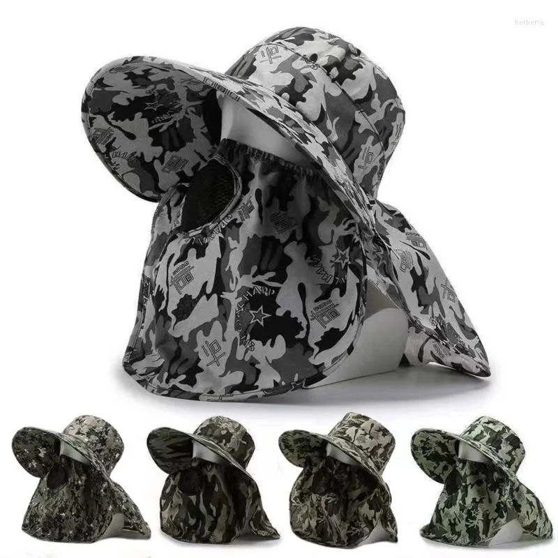 Bandanas Mehrzweck Camouflage Outdoor Klettern Angeln Krempe Fischerhut Sommer Herren Bucket Neck Guard Sonnenschutzkappe