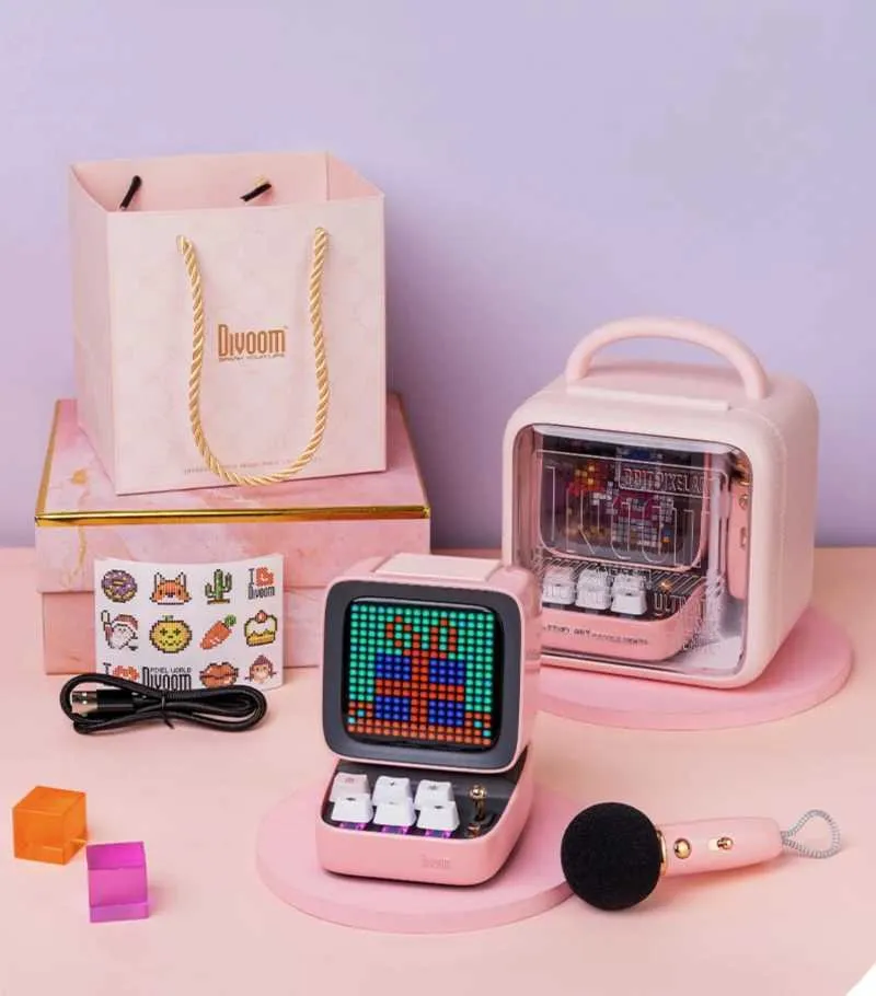 【色: ピンク】Divoom Ditoo-Mic ワイヤレスBluetoothス Divoom Ditoo-Mic Pink Retro Pixel Art Bluetooth Speaker with