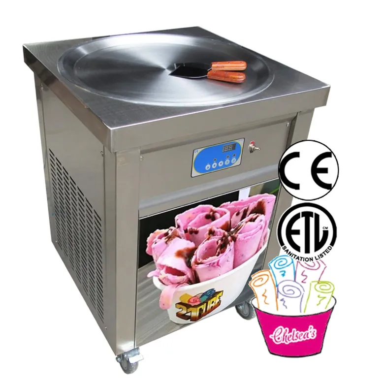 Kostenloser Versand an Tür US ETL CE DIA.22 Zoll Runde Pfanne Küche Thai Ice Cream Roll Machine Instant Fry Ececream Maker