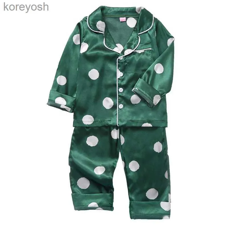 Pyjamas 2021 nouveau automne bébé enfants filles garçons à pois imprimé vêtements de nuit ensemble à manches longues bouton Blouse hauts + pantalon PyjamasL231109