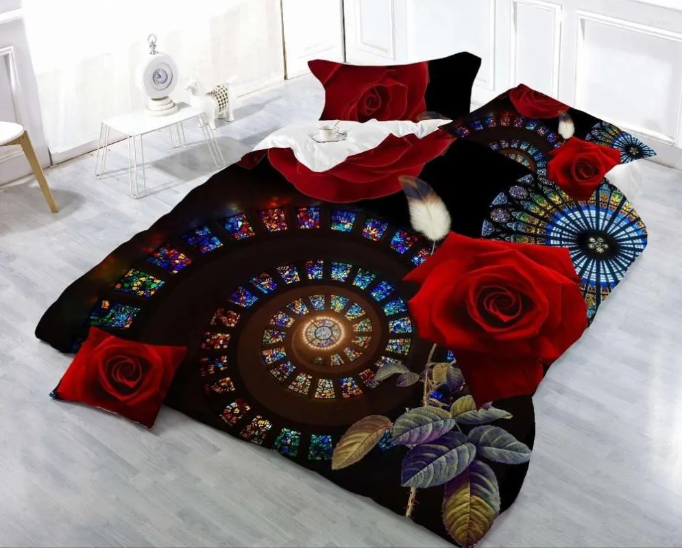 Sängkläder. Wensd Luxurious Home Textile Böhmen Style 3D Floral Quilt Cover Set Bed Linen Pillowcase King Reactive Print