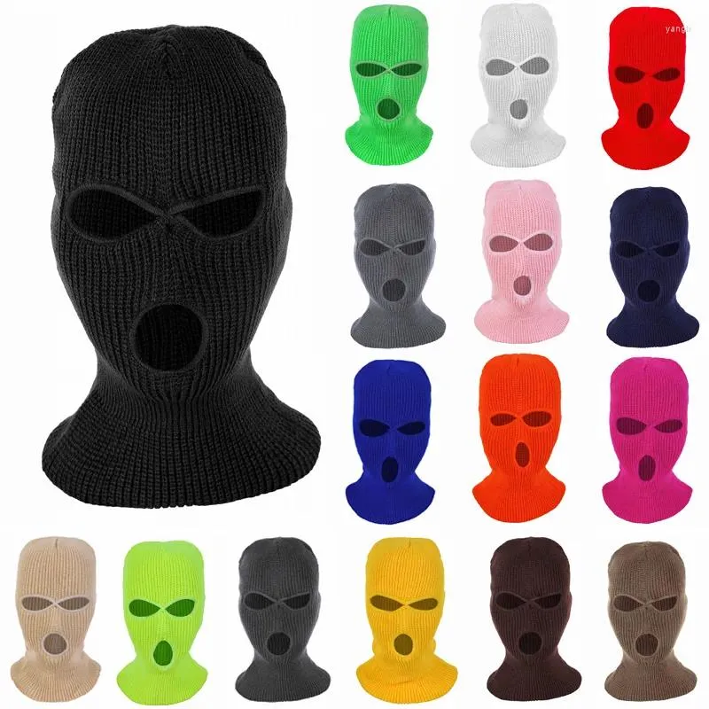 Berets Winter Vollgesichtsmaske Gestrickte Mützen Motorhaube Warmer, winddichter Sportschal Herren Skifahren 3 Löcher Outdoor Radfahren Pullover Hüte