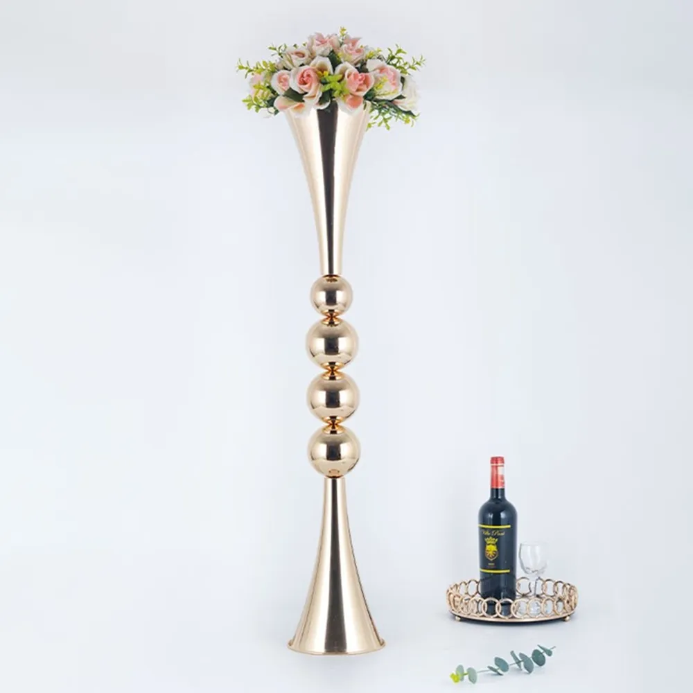 Partihandel dekor 80 cm/90 cm/100 cm lång blommor vas bröllop bord mittpiece evenemang väg bly guld metall vaser fest dekoration blommor innehavare imake769