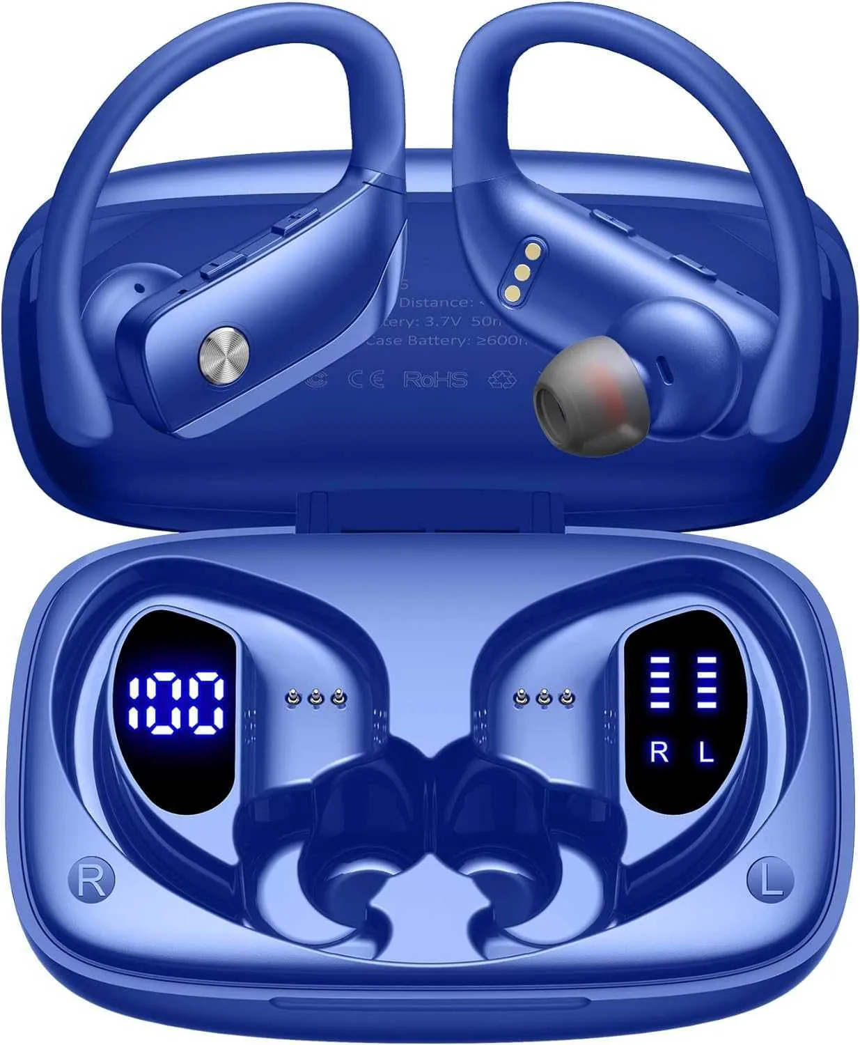 Trådlösa öronsnäckor Bluetooth-hörlurar 48 timmar spelar tillbaka sportörlurar med LED-skärm över öratknoppar med Earhooks inbyggt mic-headset för träning Black 5ev2f