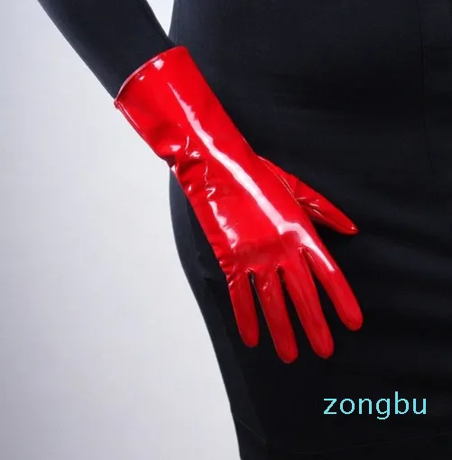 Patentowe skórzane rękawiczki bez palców żeńskie jaskrawoczerwone krótkie imitacja