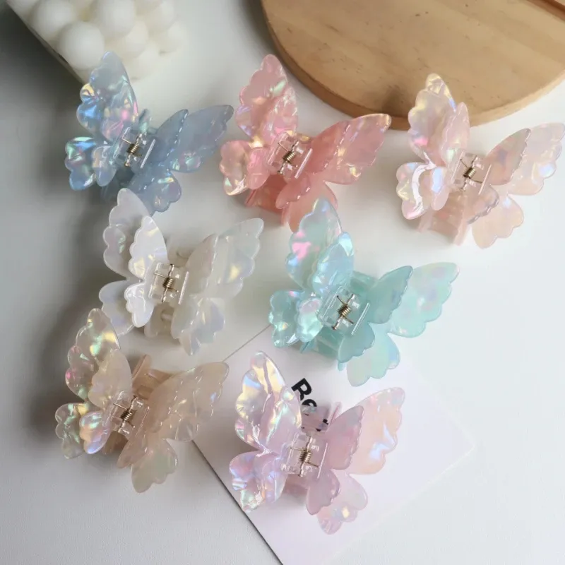 Hair Clips & Barrettes Colorful Double-Layer Butterfly Hair Claws for Women Girls Sweet Hair Clip Styling Tools Hairpin Acetate Barrette Headdress