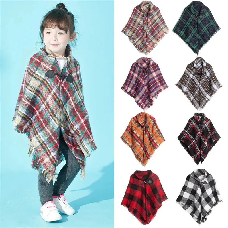 Schals Wraps Elegante Mode Herbst Winter Warme Baby Kinder Mädchen Schal Mantel Plaid Strick Cape Schal Schalldämpfer Kinder Schals 5-14 Jahre alt 231108