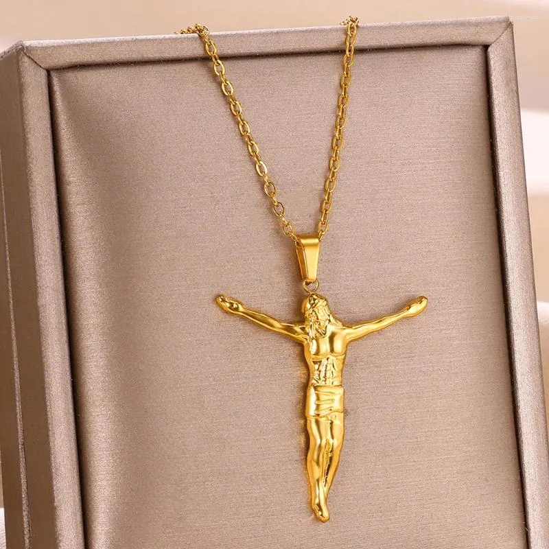 Pingente colares vintage jesus crucificação pingentes colar para mulheres homens de aço inoxidável cruz clavícula corrente religião jóias