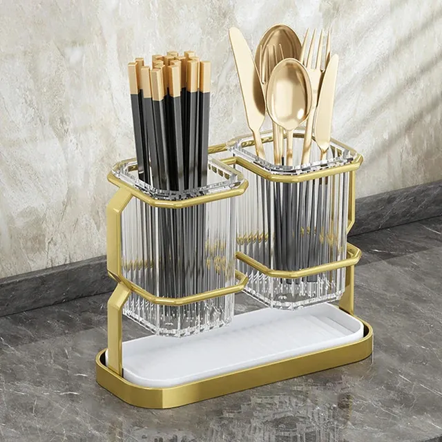 Wall Mounted Gold Draining Rack With Cutlery Holder Utensil Organizer Knife Holder White Gold From Xianstore09 16.77 DHgate.Com