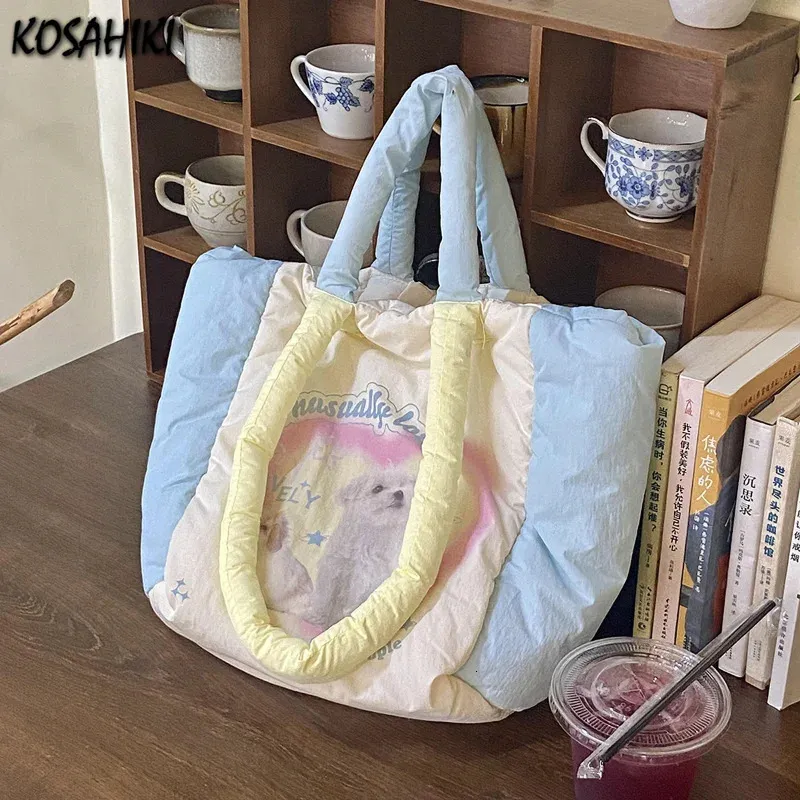 Sacos da noite dos desenhos animados Kawaii bonito carta cão impressão bolsa de ombro highcapacity doce todos os jogos bolsas japonesas casual tote y2k estética 231108