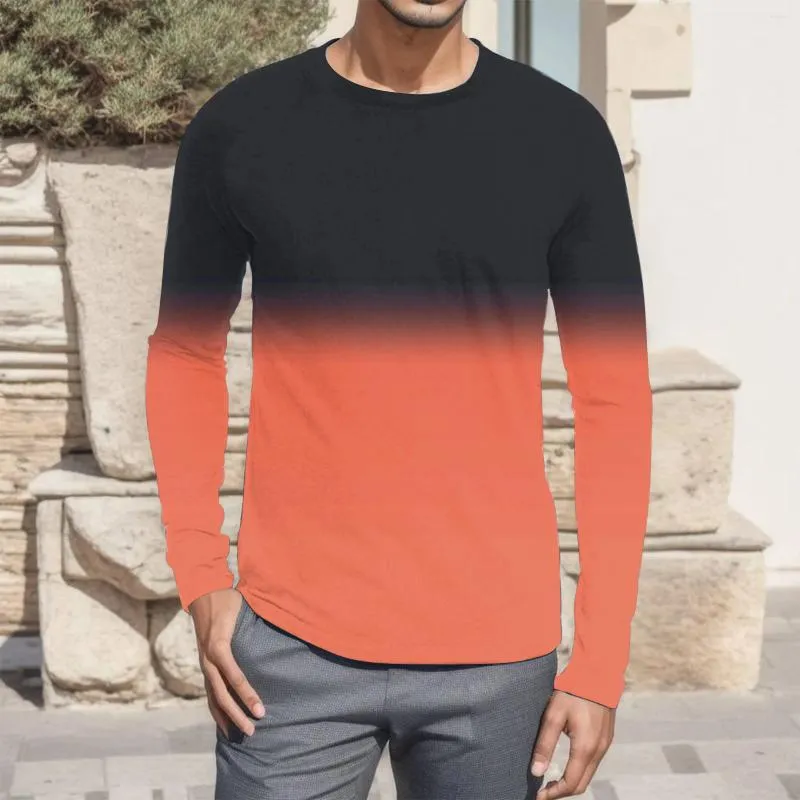 T-shirts pour hommes T-shirts dégradés Chemise à manches longues T-shirt à col rond T-shirt pour hommes Lâche Mince Streetwear Dailywear Ropa Hombre