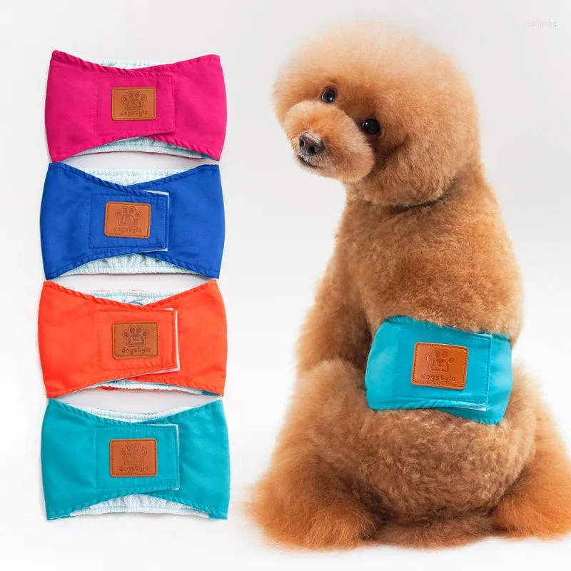 Vêtements pour chiens pantalons physiologiques lavables réutilisables sous-vêtements sanitaires menstruels sécurité ventre bande en coton couche pour Teddy