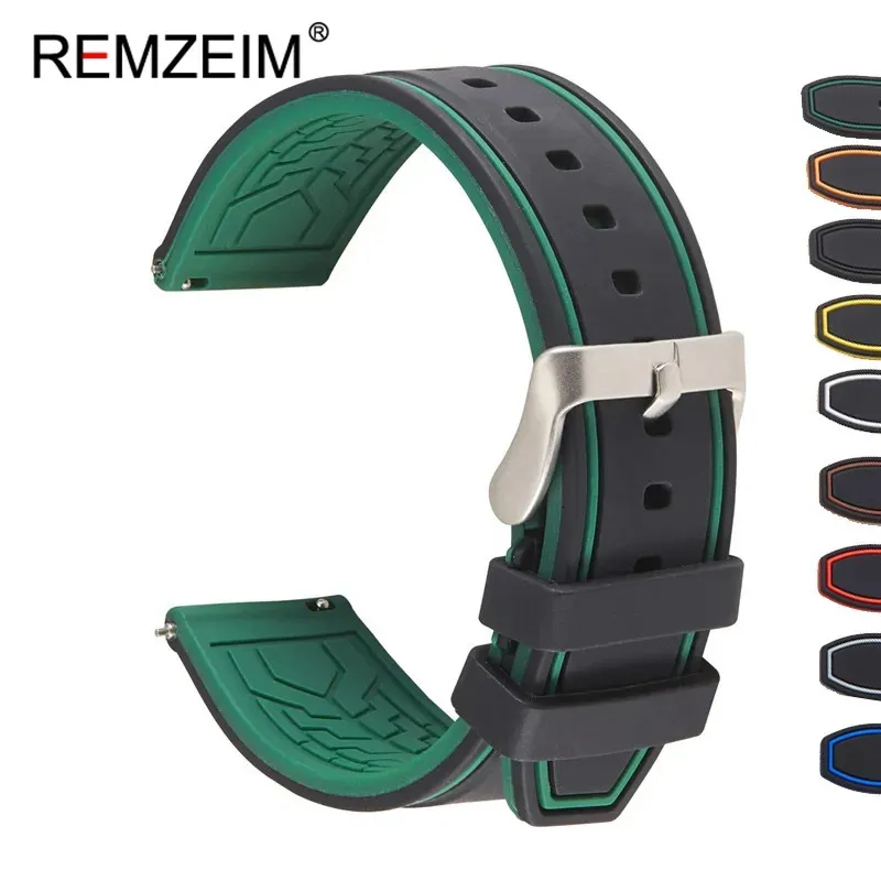 Titta på Bands Premium Silicone Band Quick Release Gummiband 20mm 22mm 24mm ersättare Watchband Green 231109