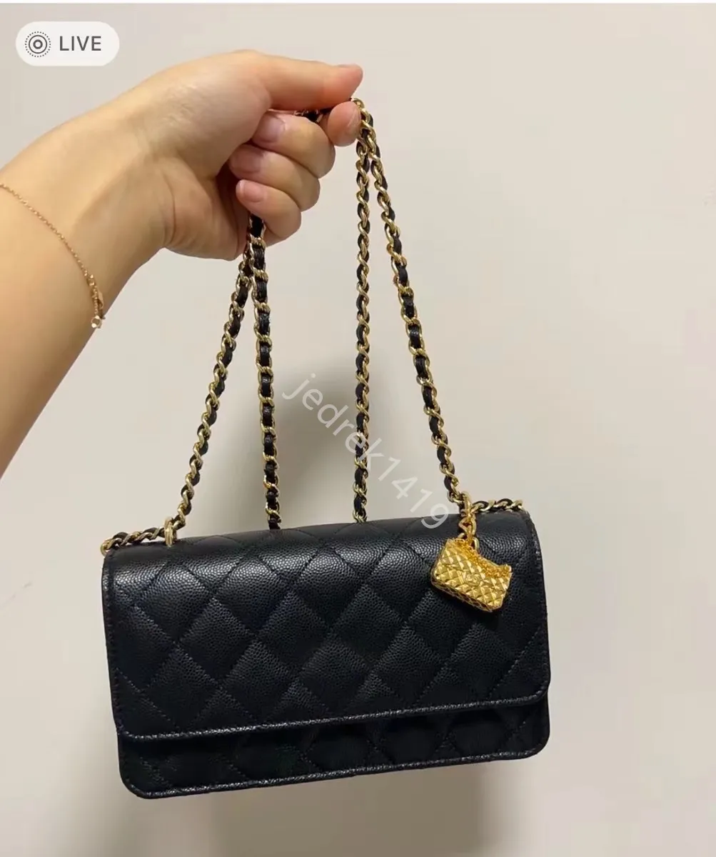 Kanal woc Münze Umhängetasche 10A Designer-Frauentaschen Kupplungsklappe Goldkette Umhängetaschen Kaviar Rindsleder Handtaschen Geldbeutel 23s Mode Schwarze Brieftasche Umschlag Totes