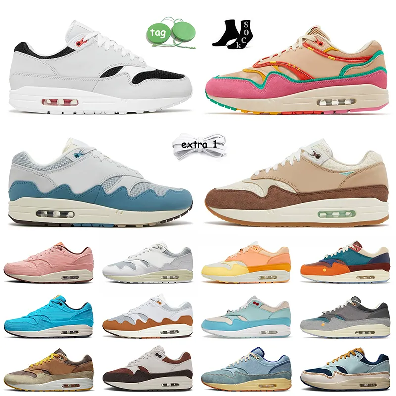 Nike Air Max 1 Travis Scott Cactus Jack CLOT Kiss Of Death 여성 남성 신발 바로크 브라운 토성 골드 케이브 스톤 파라 암스테르담 덴햄 트레이너 스포츠 스니커즈