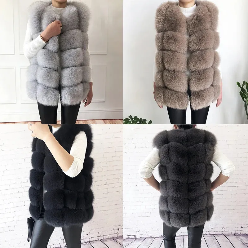 Women's Fur Faux Fur Women's High Quality Real Fox Fur Vest 100% Natural Real Fur Fashion Fur Coat Jacket Vest Genuine Leather Coat 231108