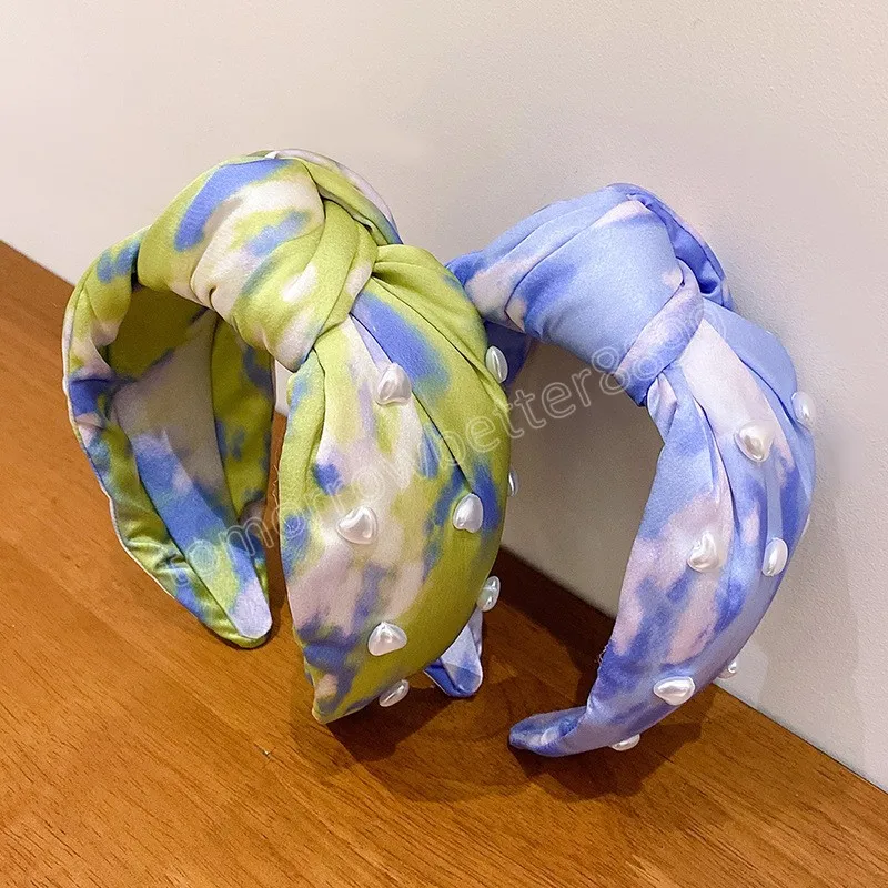 Böhmisches Batik-Satin-Herz-Perlen-Knoten-Haarband-Haarband-Frauen-Stirnband-Haar-Accessoires mit breiter Krempe