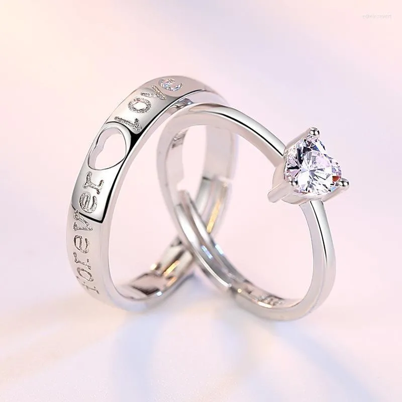 Wedding Rings Valentine's Day Present Forever Love Cute Engagement Couple Zircon Stone Finger Ring Band Opening Jewelry Edwi22